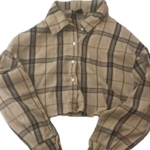 Plaid Cropped Button-Up Shirt